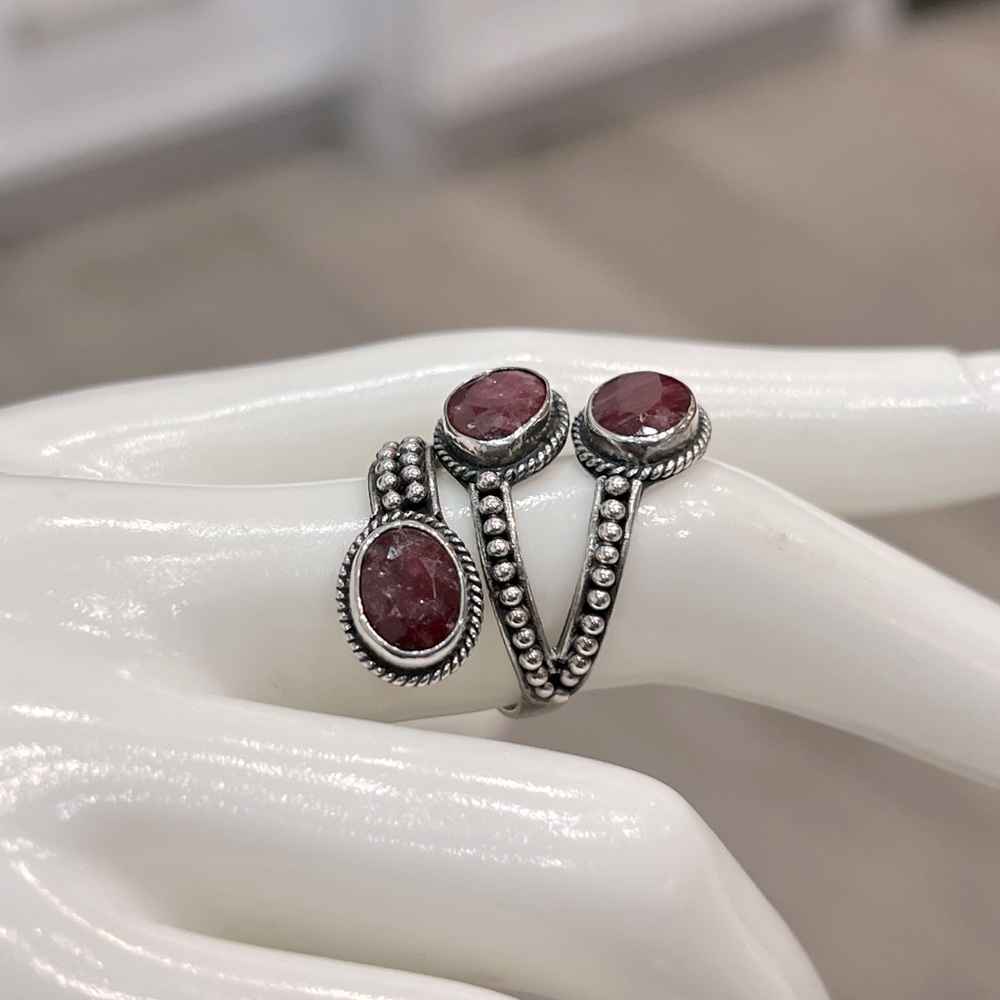 Ruby Sterling Silver Bypass Ring - image 3